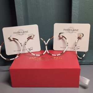 Park Lane Gold and White Striped Hoop Earrings. Paid $24 ea. Listing for $16 ea.